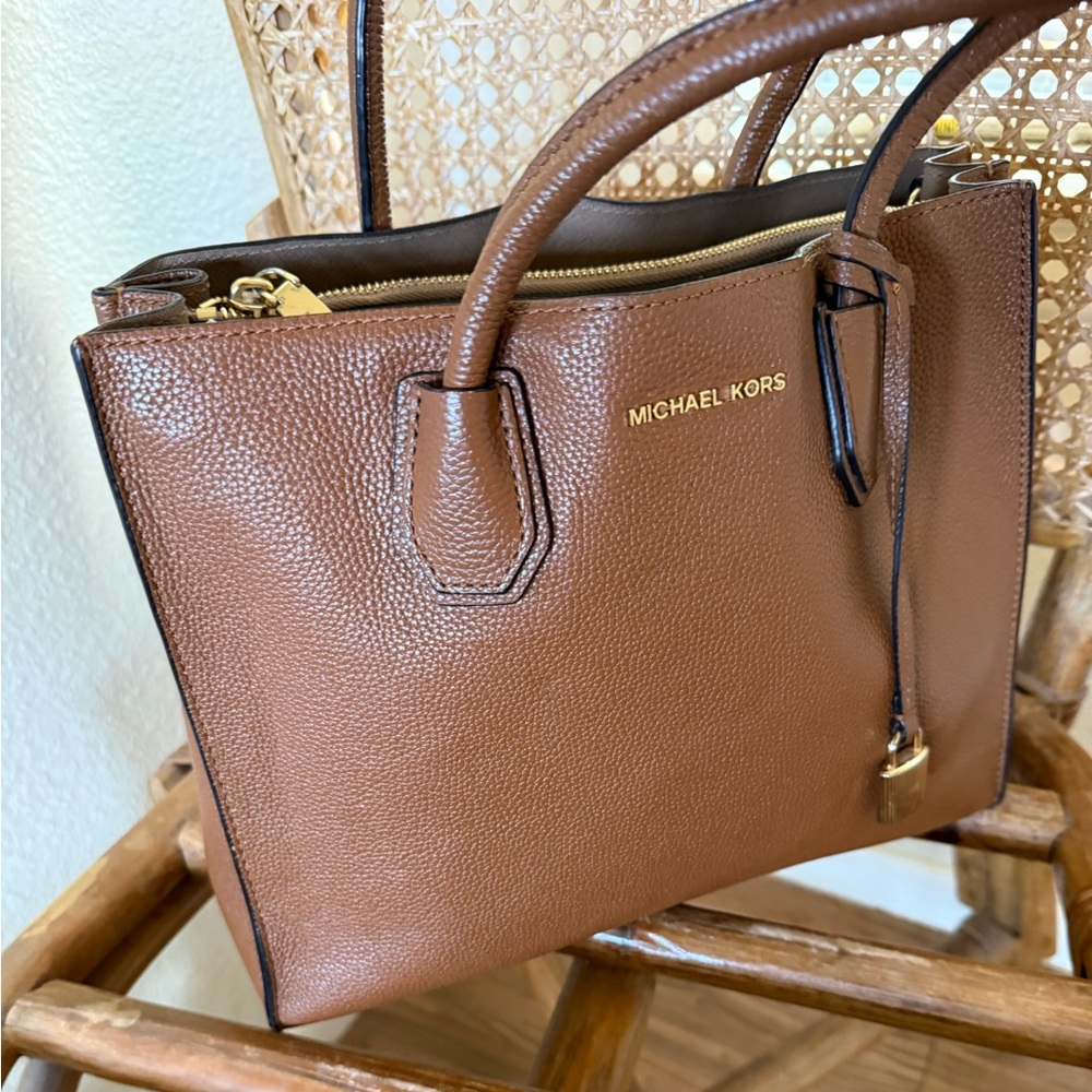 Michael Kors Cognac Brown Pebbled Leather Satchel - Picture 2 of 16